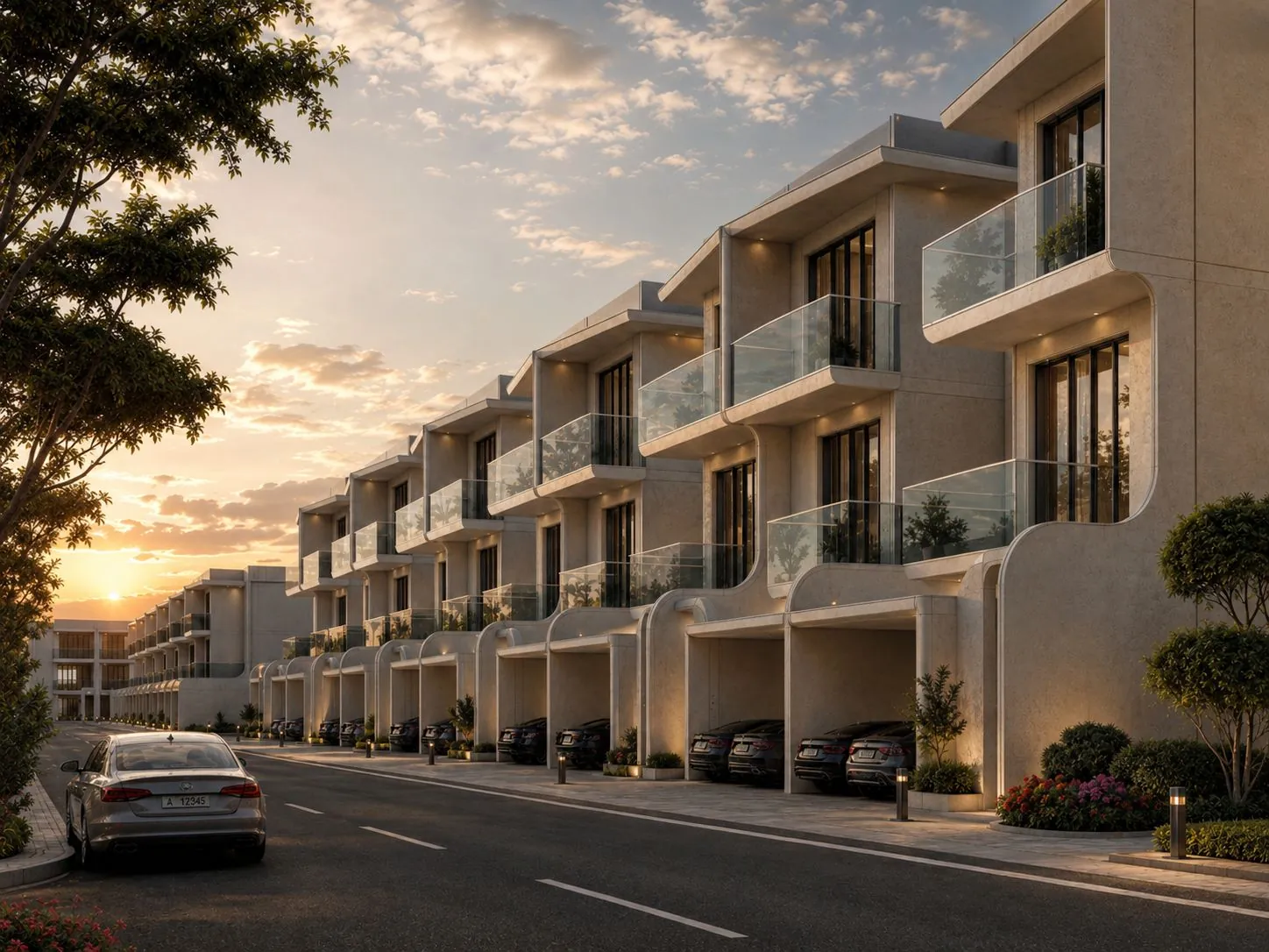 AFM Township villa row at sunset