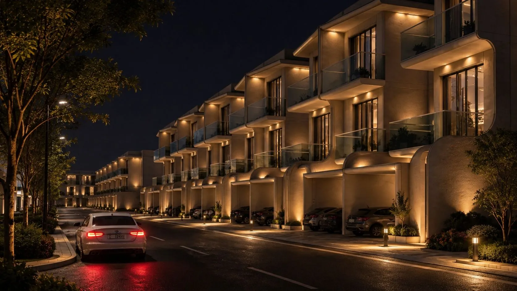 AFM Township villa row at night